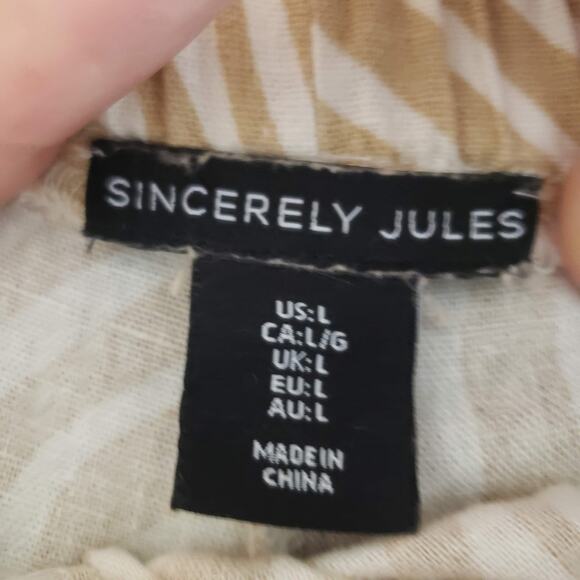 Sincerely Jules Linen Blend Zebra Print Elastic High Rise Straight Leg Pant L - Picture 8 of 11